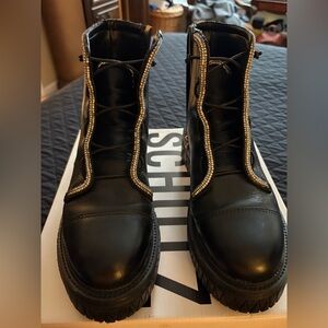 SCHUTZ Black Combat Boots with Silver Accents